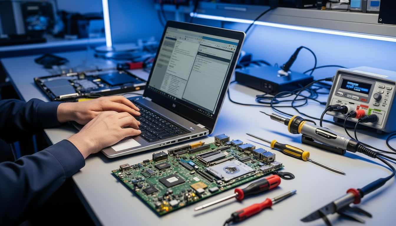 Certified technician performing computer repair at the AZ Tech Services shop in Ashburn, VA